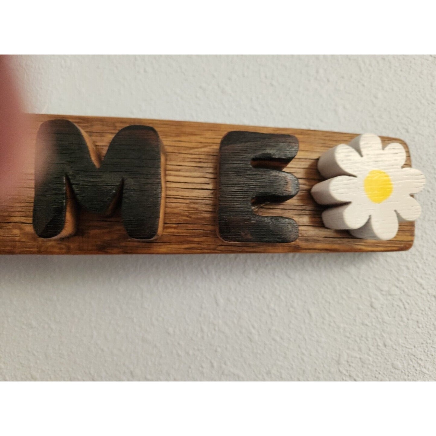 Wood Sign Wine Stave says "Welcome", Flowers on ends Letters Cut from Stave