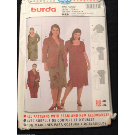 Pattern Burda # 8530 Size 20 to 34 Dress Jacket Instruction 3 languages