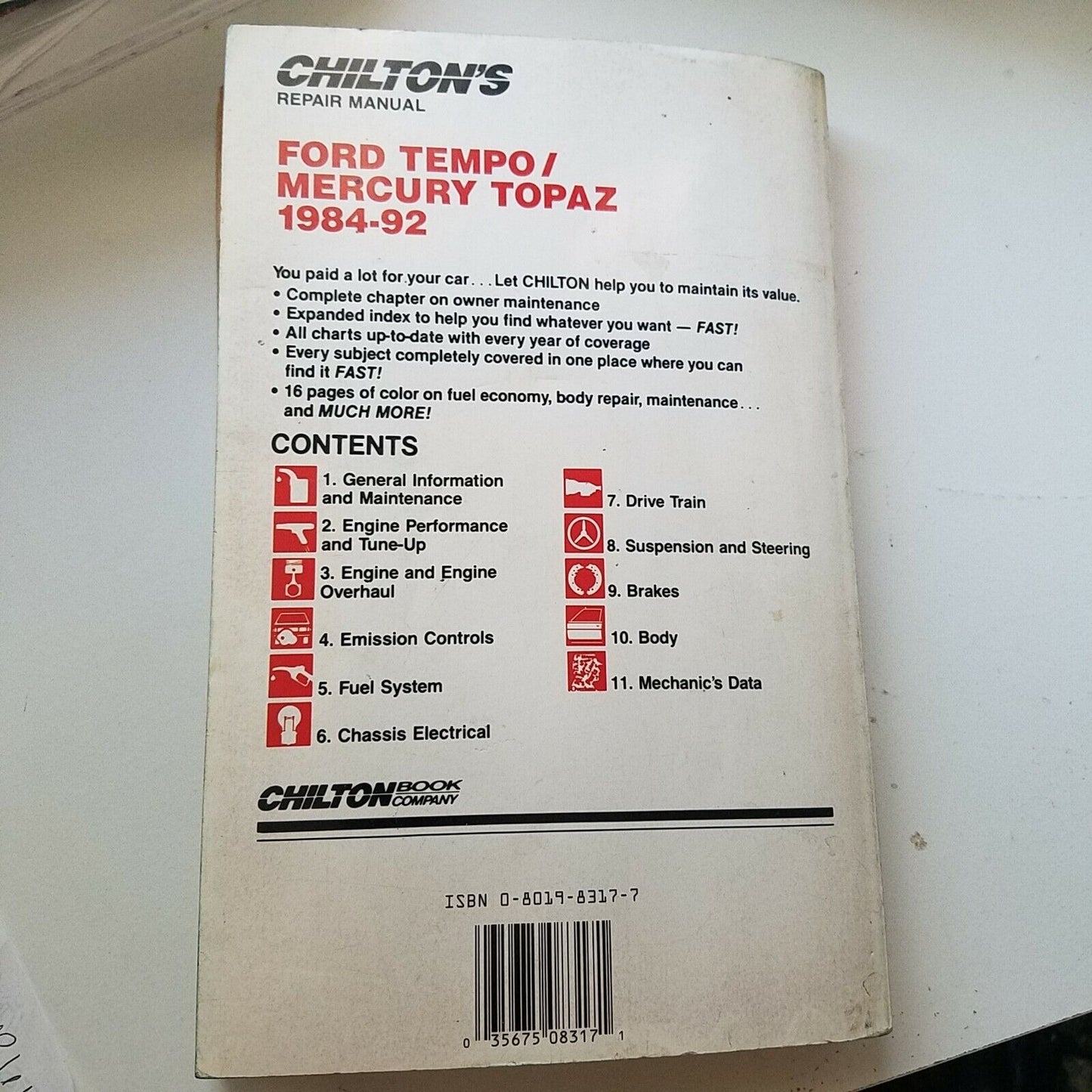 1984 - 92 Chilton's Ford Tempo Mercury Topaz Repair Manual #8317