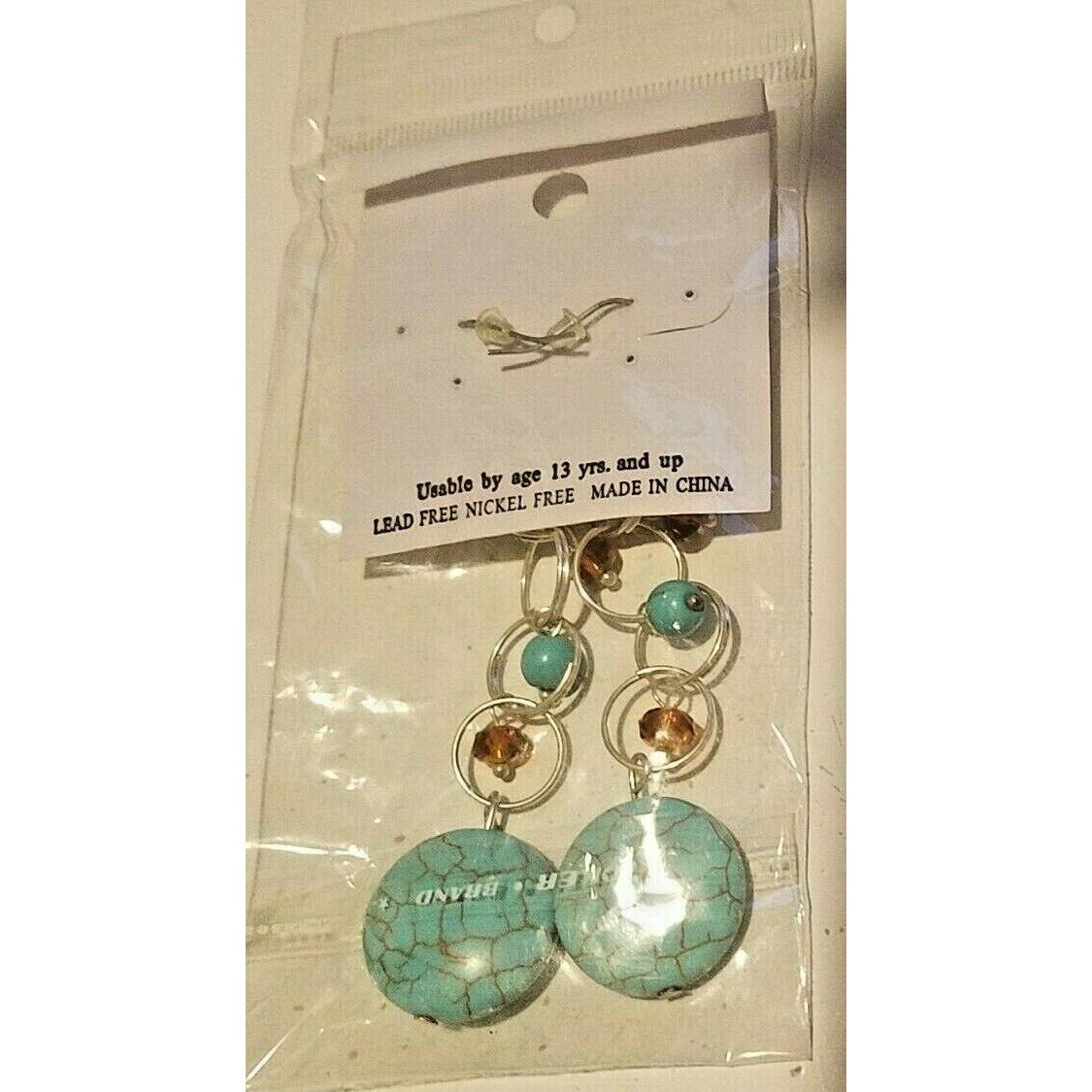 Earrings Costume Jewelry Turquoise color Stones Silver Hooks 3" Long