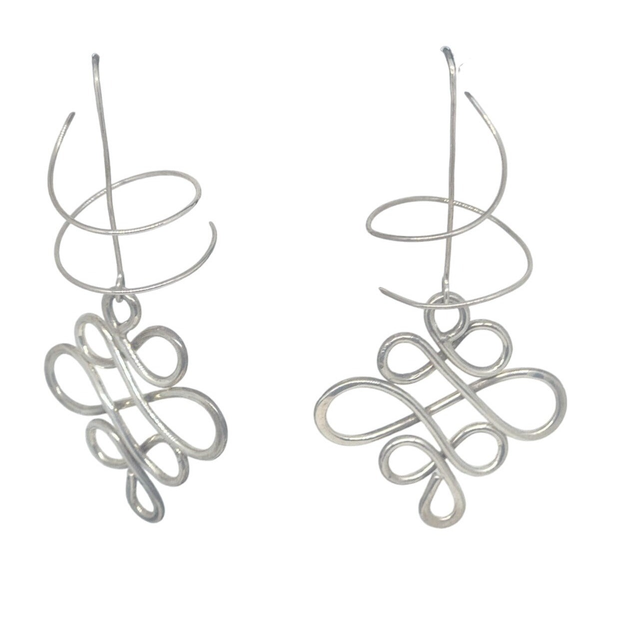 Earrings 925 Silver 12.1 gr Infinity Design Geometric 40mm Hanger 40mm x 80mm