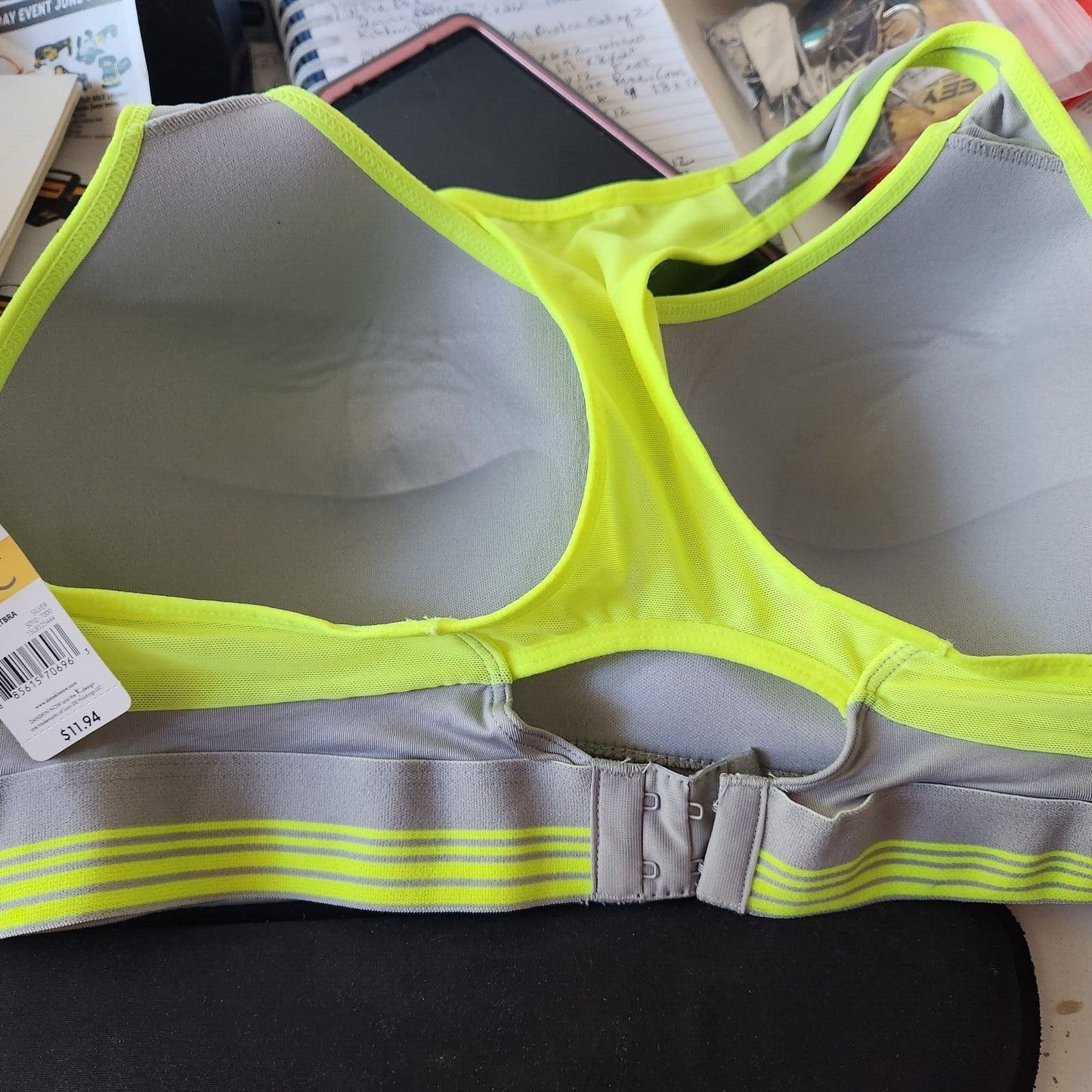 Bra Danskin Grey Green  Stripe Accents Size 38C Sports Bra