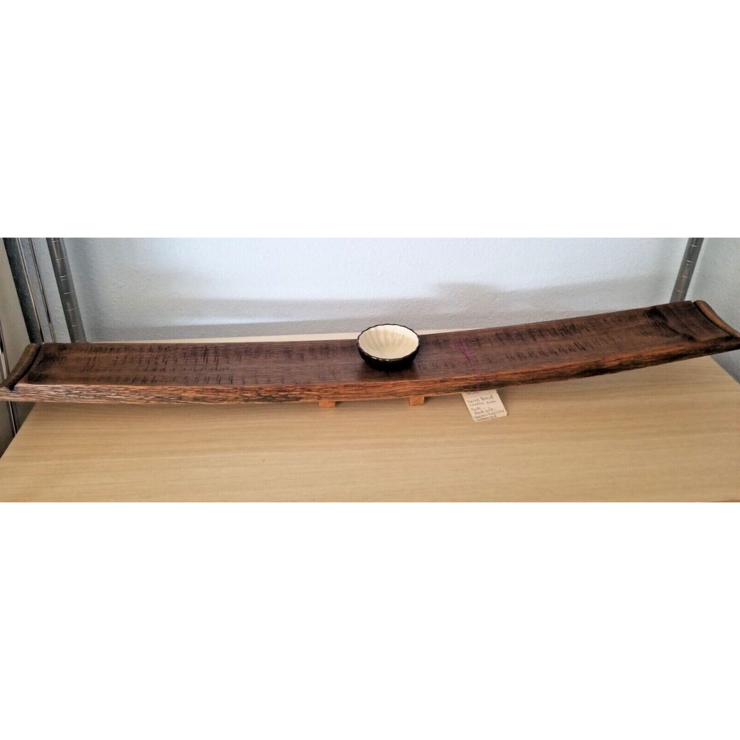 Wine Stave Sushi Tray  with Brown Dipping Bowl Stave Feet 35 " x  3 1/2 " x 2"