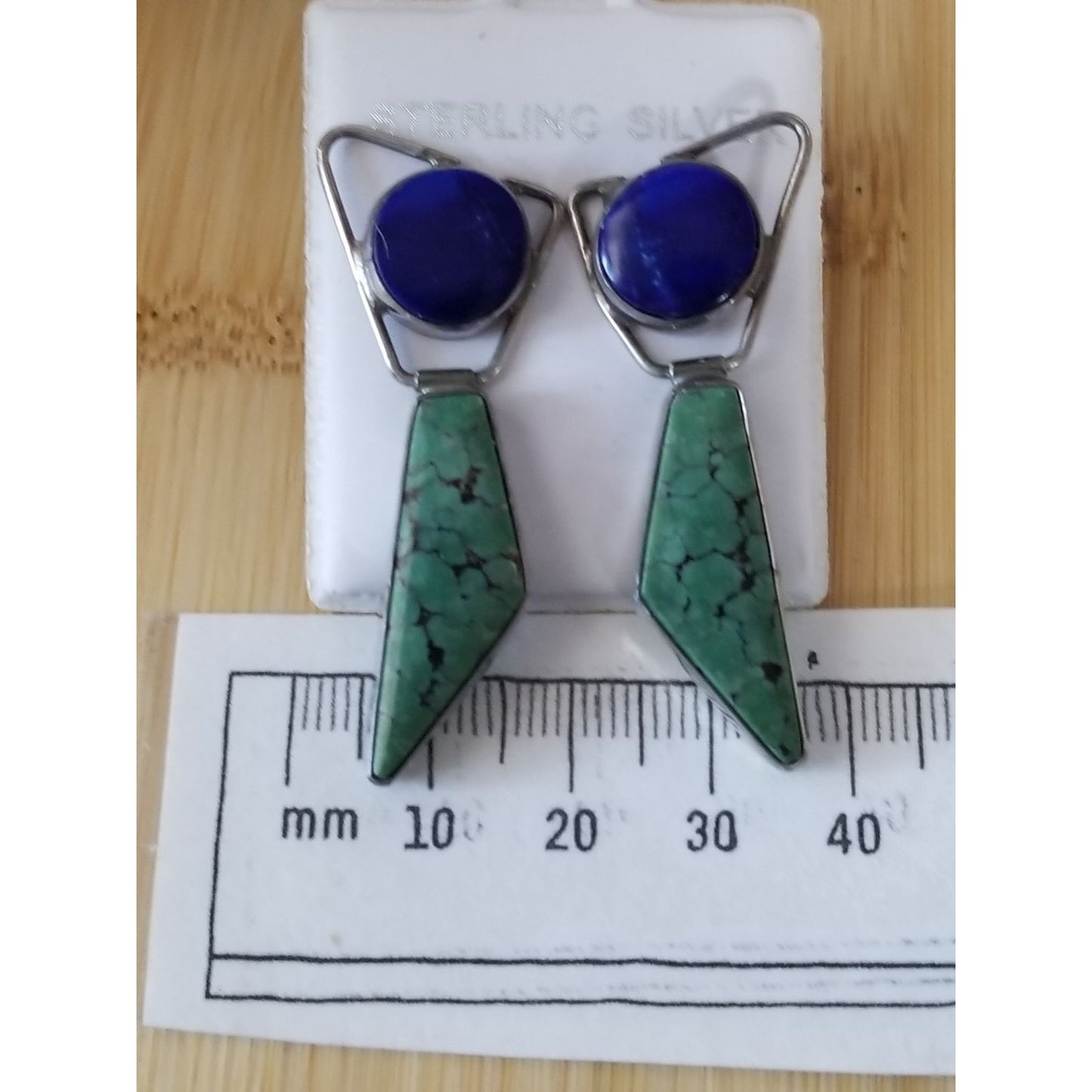 Earrings Lapis & Malichite  10.9 Gr 14.5 ct  20 mm  x 47 mm  Silver 925  2 Stones