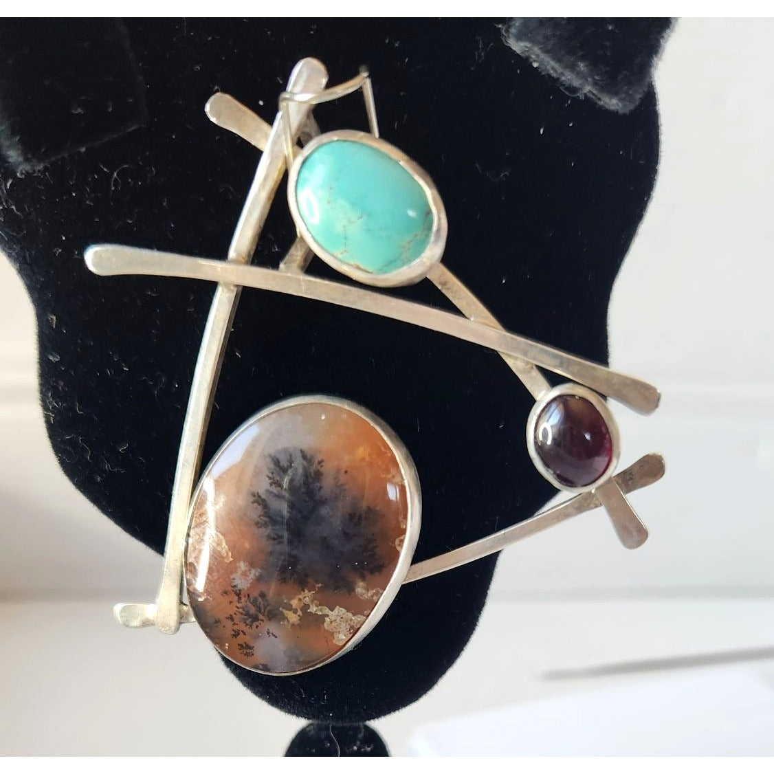 Pendant  Triangle Shape Ruby, Utah Jasper, Australian Variscite Pendant 17.2 Grams 925 Silver  60mm x 55mm Jewelry