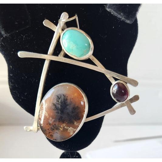 Pendant  Triangle Shape Ruby, Utah Jasper, Australian Variscite Pendant 17.2 Grams 925 Silver  60mm x 55mm Jewelry