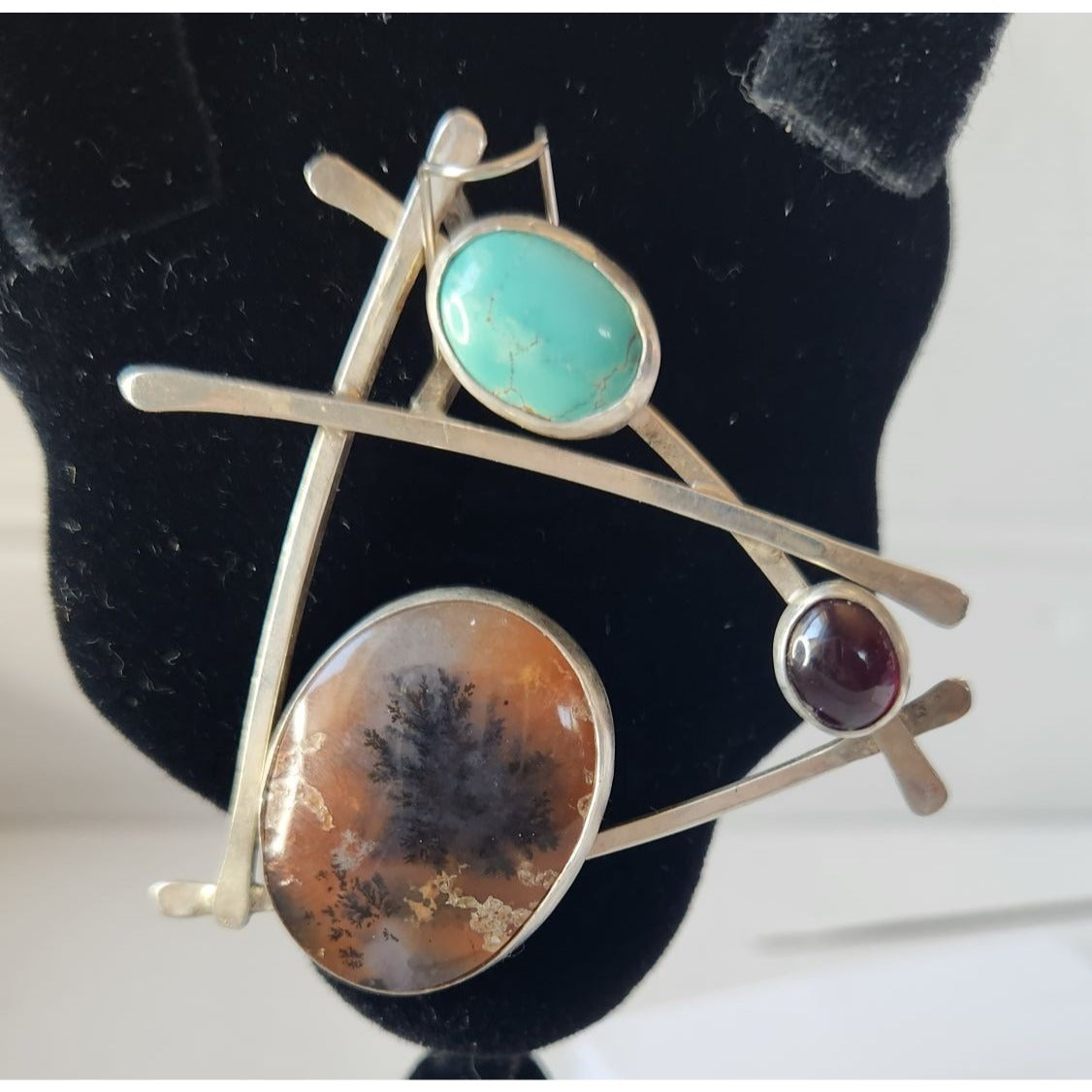 Pendant  Triangle Shape Ruby, Utah Jasper, Australian Variscite Pendant 17.2 Grams 925 Silver  60mm x 55mm Jewelry