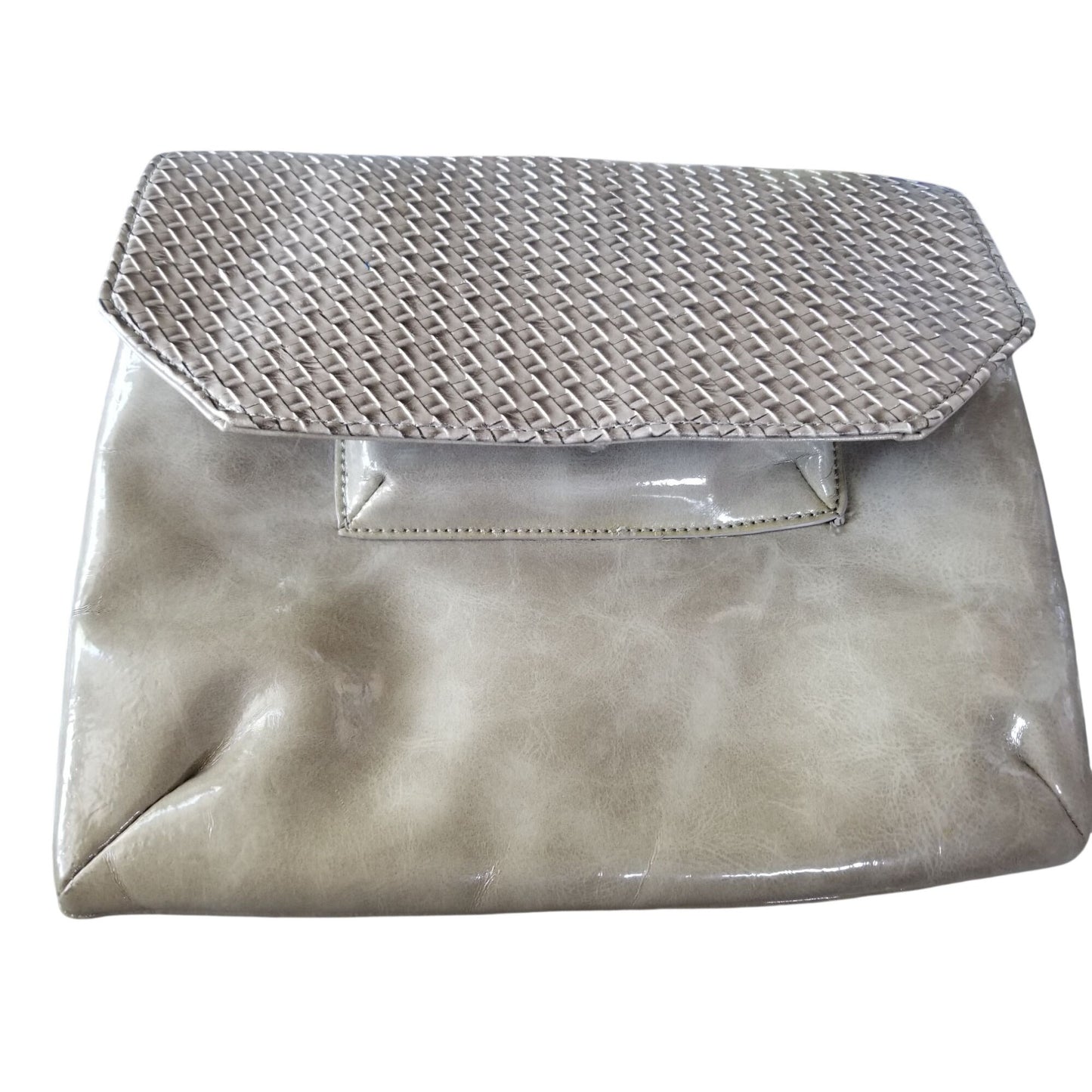 Purse Bag  Hang Accessories Grey Vegan Leather Snap Close Zip front Pocket Zip Back Poxket