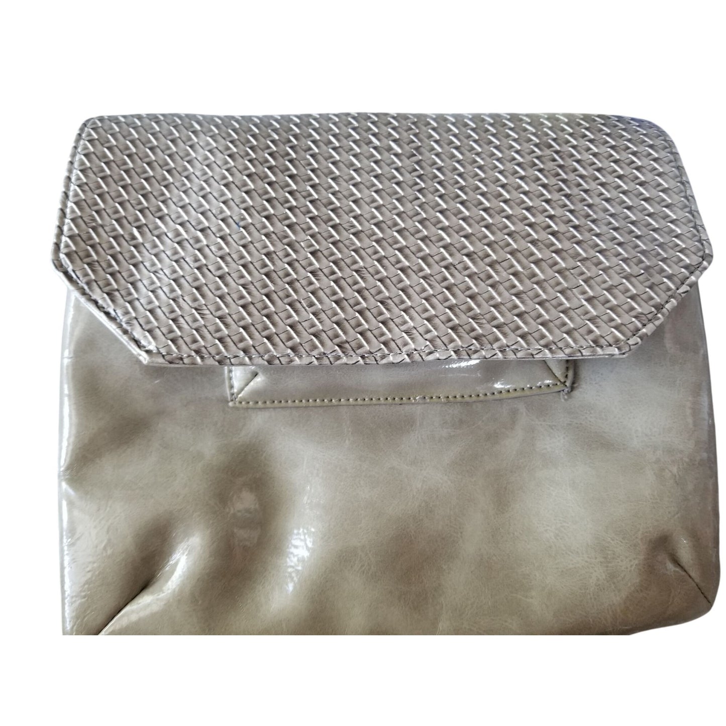 Purse Bag  Hang Accessories Grey Vegan Leather Snap Close Zip front Pocket Zip Back Poxket