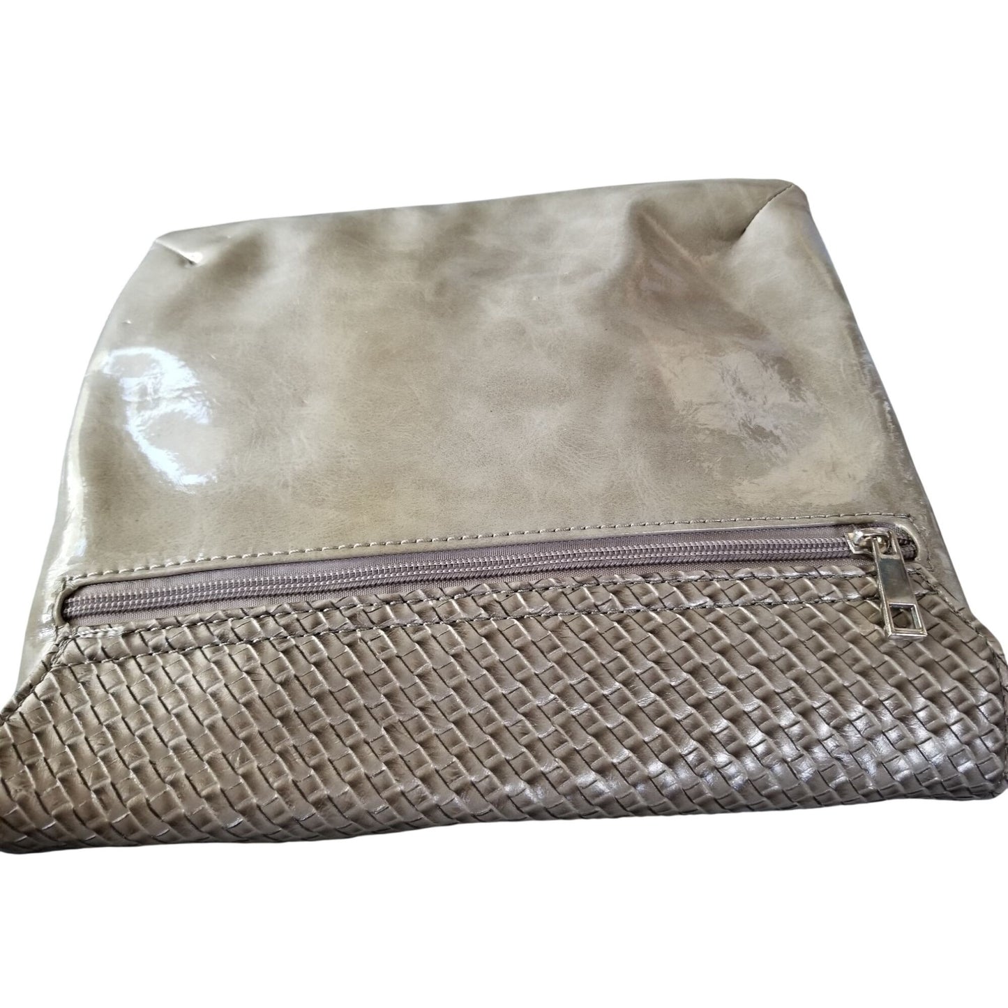Purse Bag  Hang Accessories Grey Vegan Leather Snap Close Zip front Pocket Zip Back Poxket