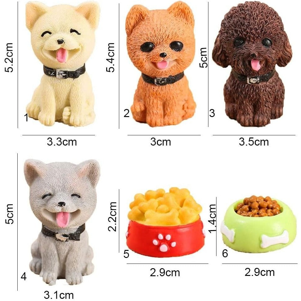 6 Pcs Dog Figurines Resin Crafts Micro Landscape Dog Animals Statue Miniature Doll House Ornament Fairy Garden Accessories