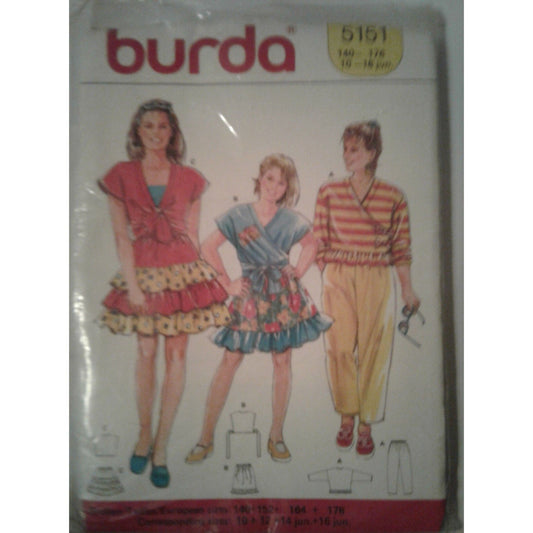 Pattern Burda  # 5151 Size 10 12 14 16 Skirt Pants Vest Blouse Top Ruffles