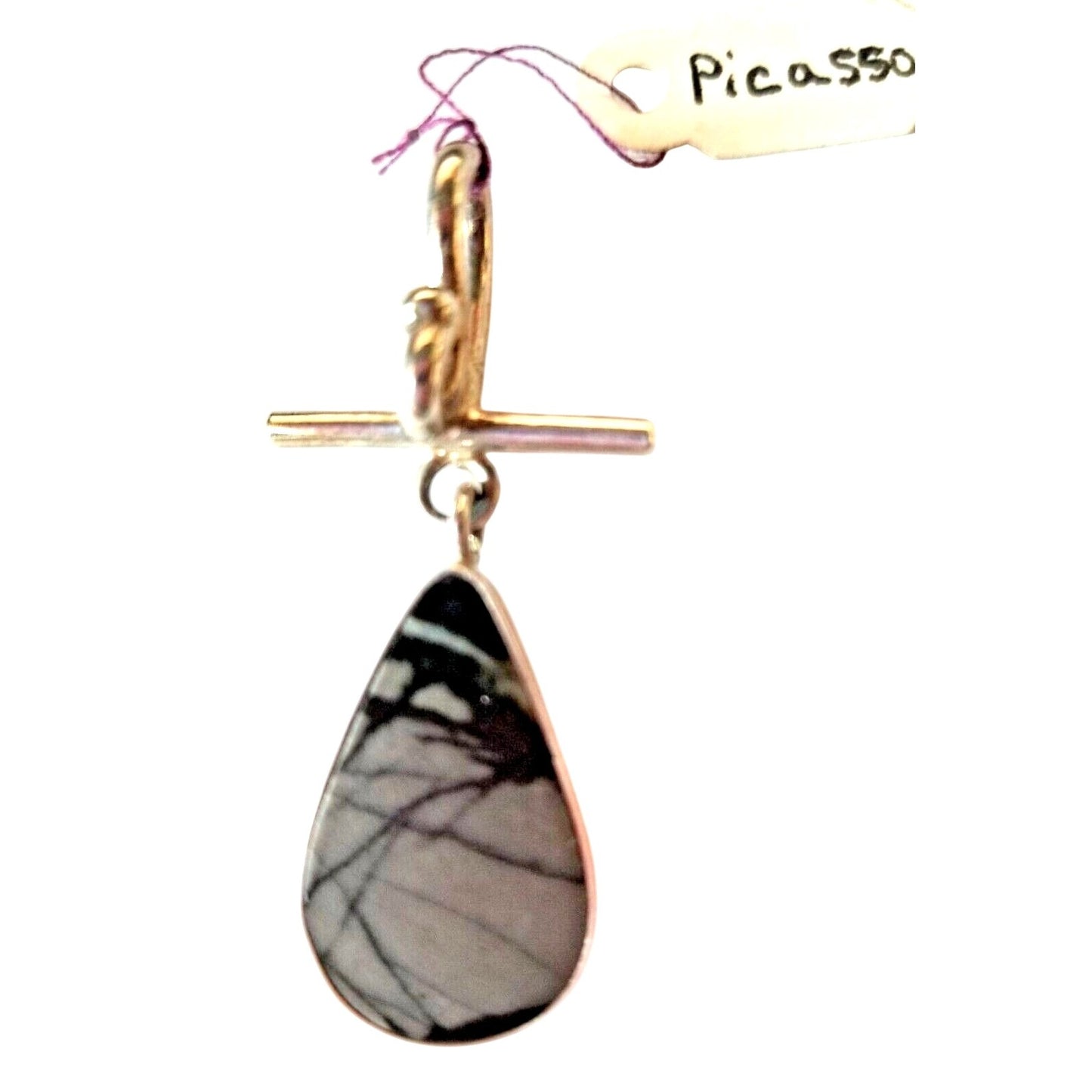 Pendant Picasso Agate 1"  Tear Drop 925 Silver Jewelry
