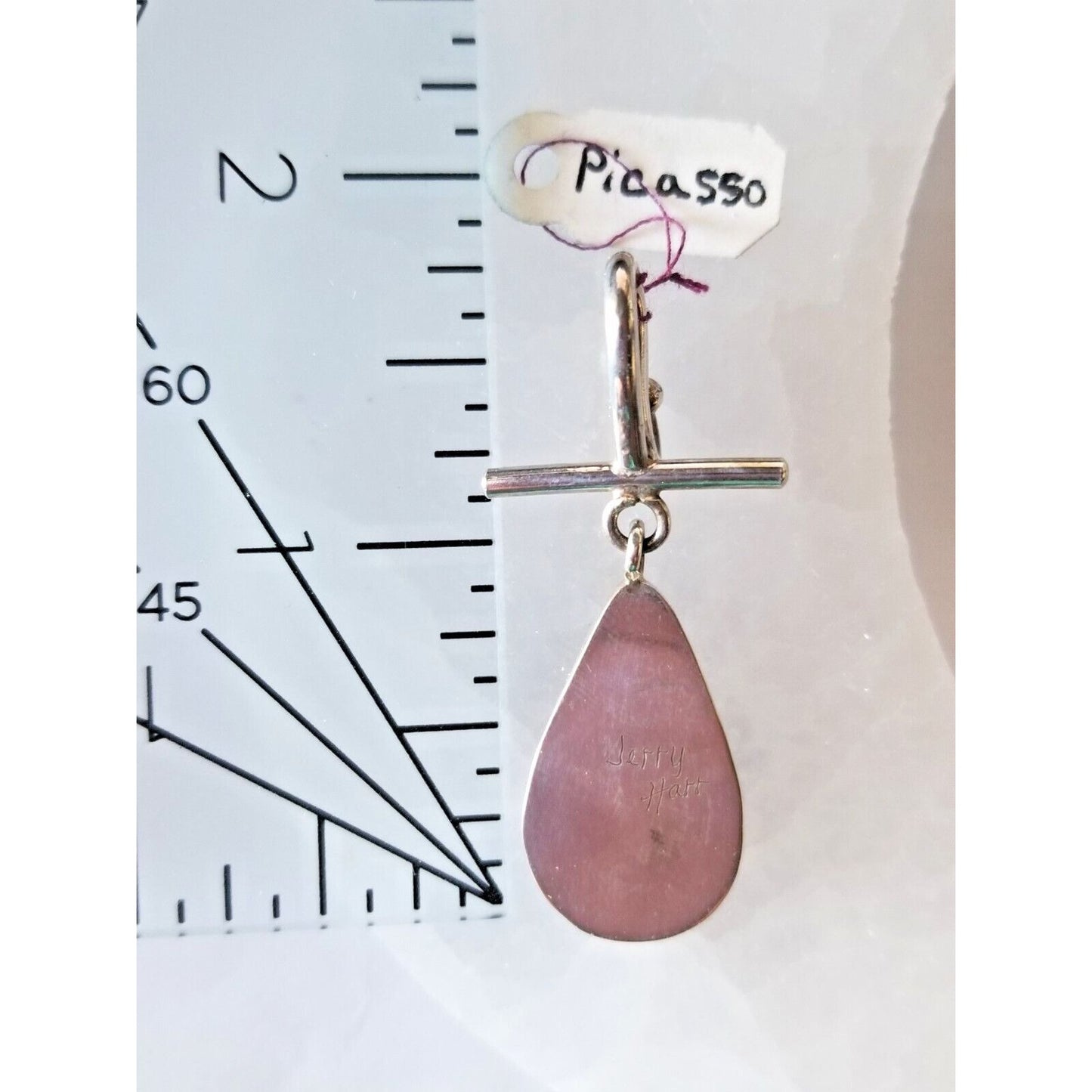 Pendant Picasso Agate 1"  Tear Drop 925 Silver Jewelry