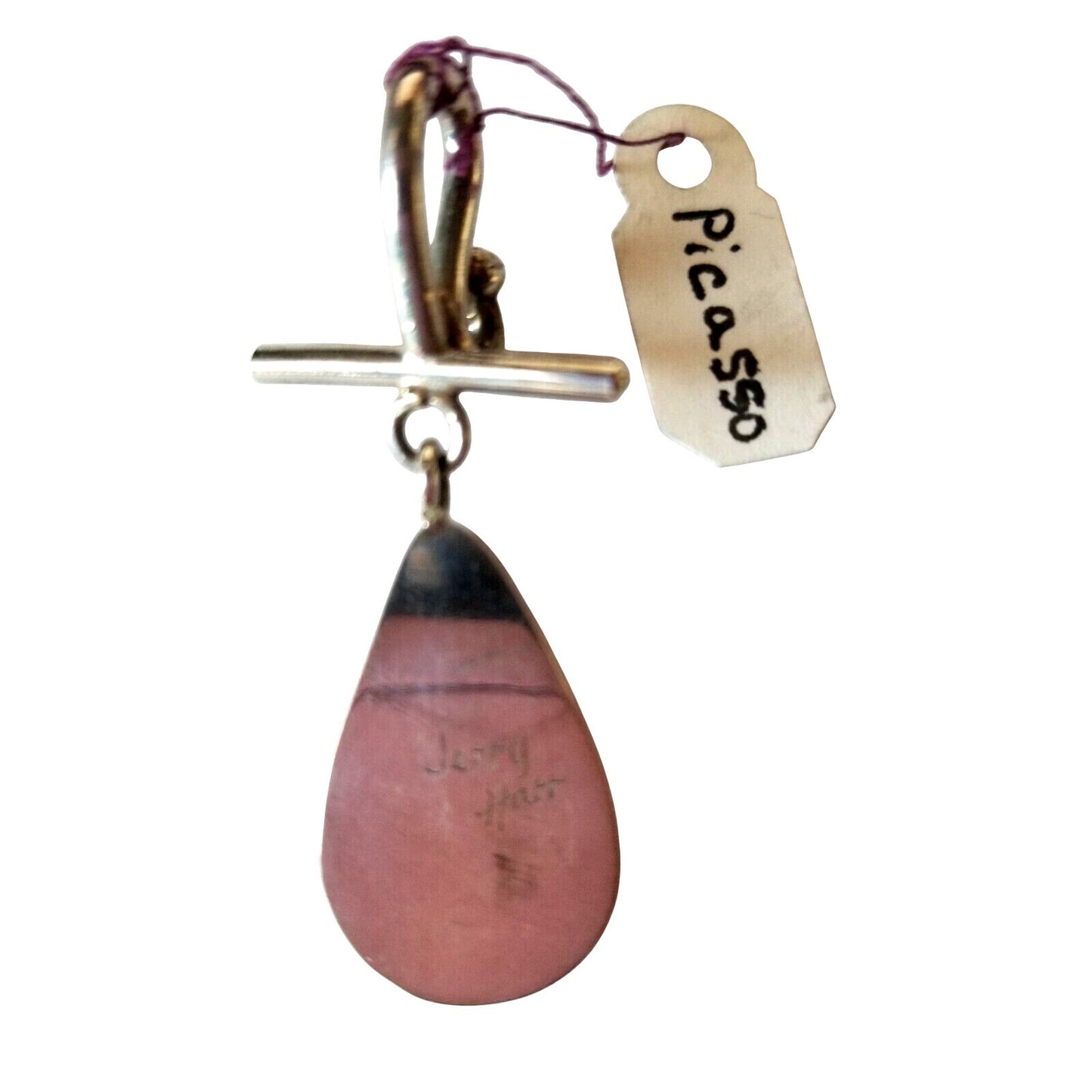Pendant Picasso Agate 1"  Tear Drop 925 Silver Jewelry