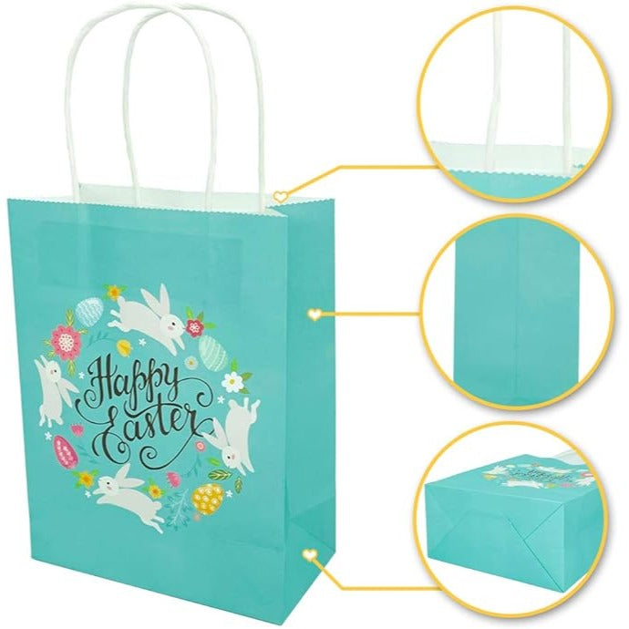 20 Pieces Happy Easter Day Treat Bags with Handles Large Goodie Gift Bags Recycled Cardboard Bags for Kids School Classroom Party Favor Supp