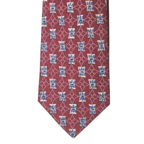 Tie Guess Made in Italy Red White Blue Flower Geometric Shape Silk 58" L  4 "W