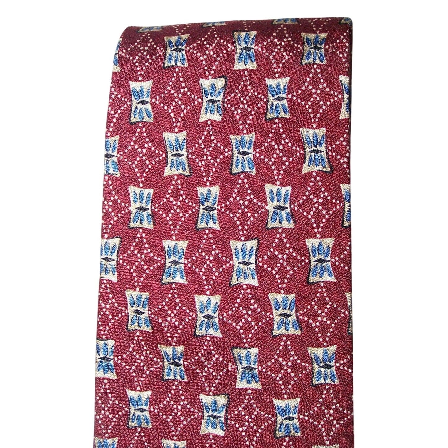 Tie Guess Made in Italy Red White Blue Flower Geometric Shape Silk 58" L  4 "W