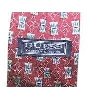 Tie Guess Made in Italy Red White Blue Flower Geometric Shape Silk 58" L  4 "W