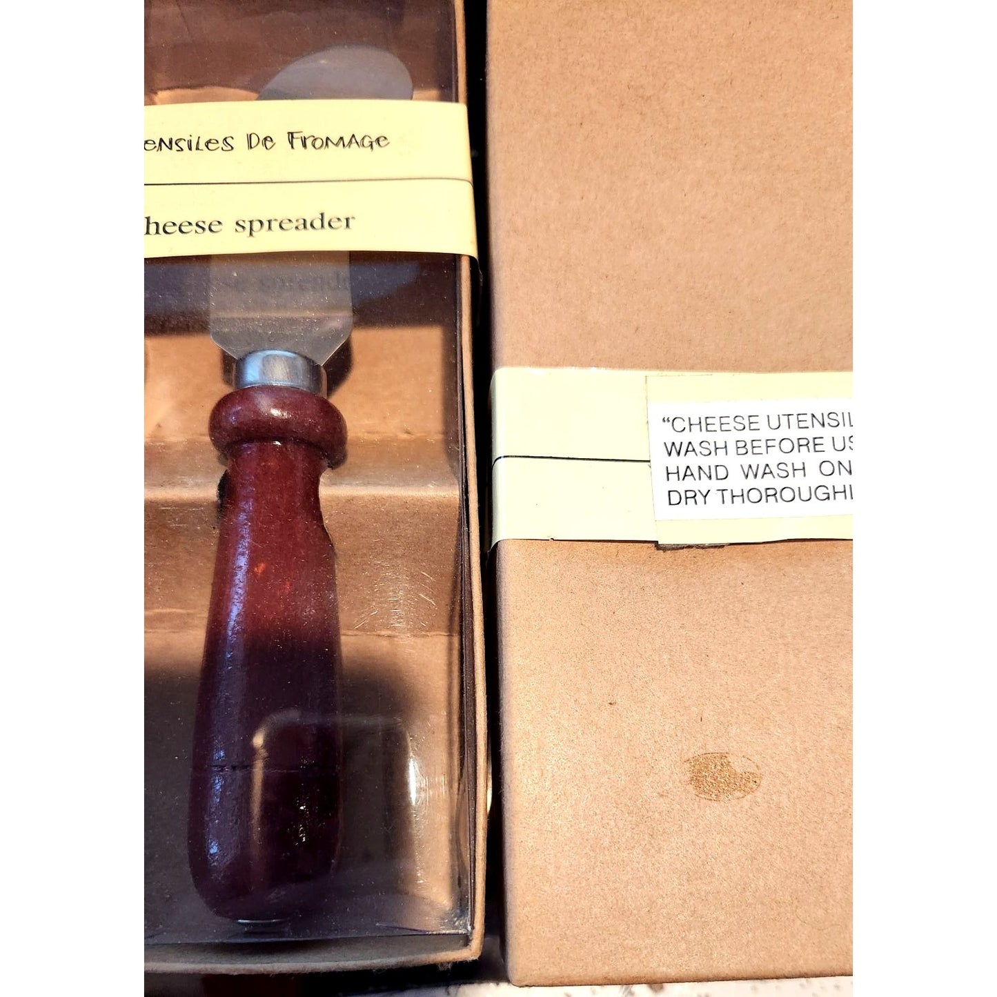 Cheese Spreader set of 12 Stainless 6" Long  2 1/2" Blade Red Brown Handle 3 1/2"