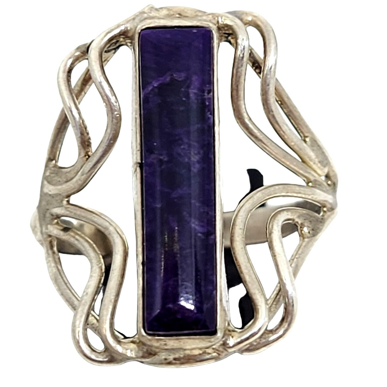 Ring Sugalite purple rectangle 6gr  Size 10 925 Silver Jerry Fran Harr Swirls on the side
