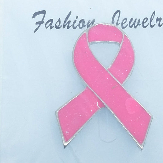 Set of 4 Pin Pink Ribbon Breast Cancer Pink Silver 1 1/2" Tall
