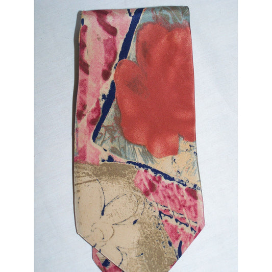 Tie Duk Morerno Tan Orange Black Cream Blue  Abstract Art  59  " L   3 1/2 " W