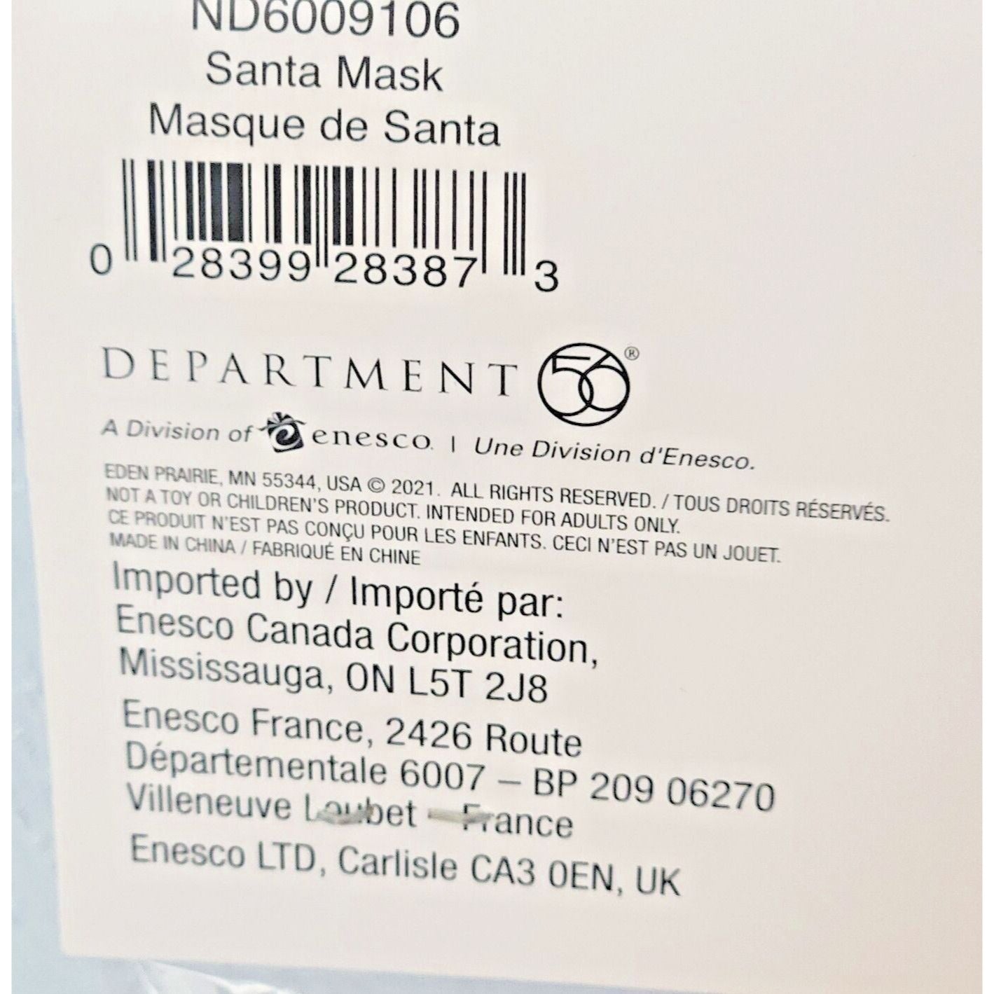 Mask Santa Beard Department 56 Adult