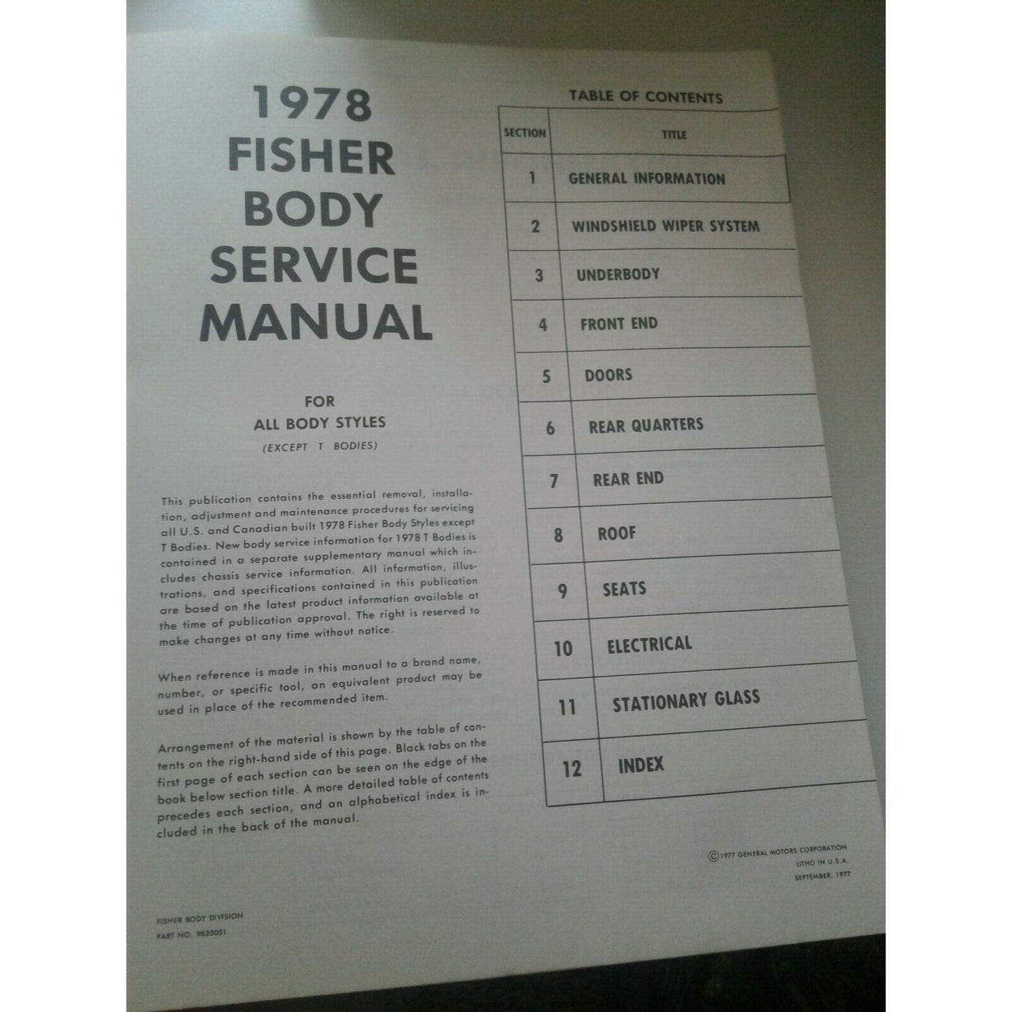 1978 Fisher Body Service Manual, Chevy/  Pontiac/ Oldsmobile/ Buick/ Cadillac GM