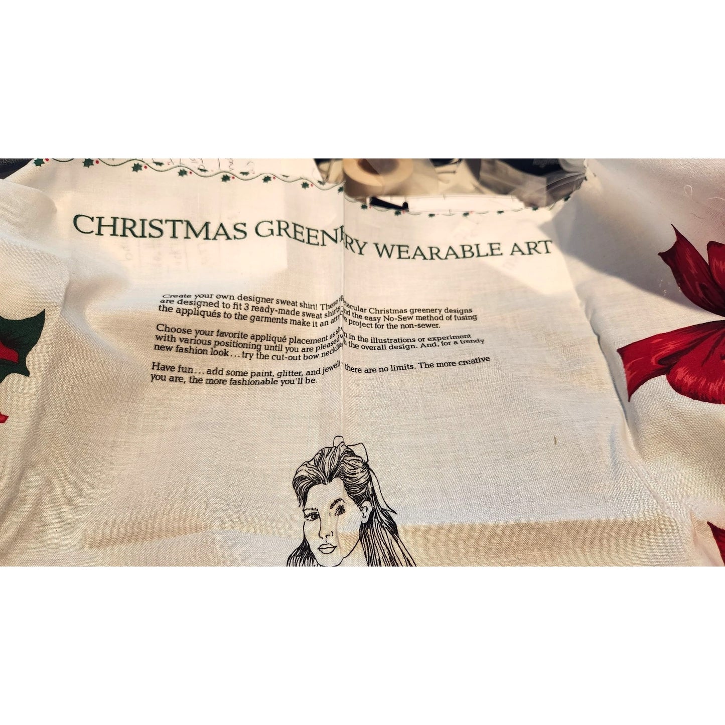 Craft Kit  Christmas Greenery Wearable Art Flowers Birds Ribbon Bows 46" x 36"