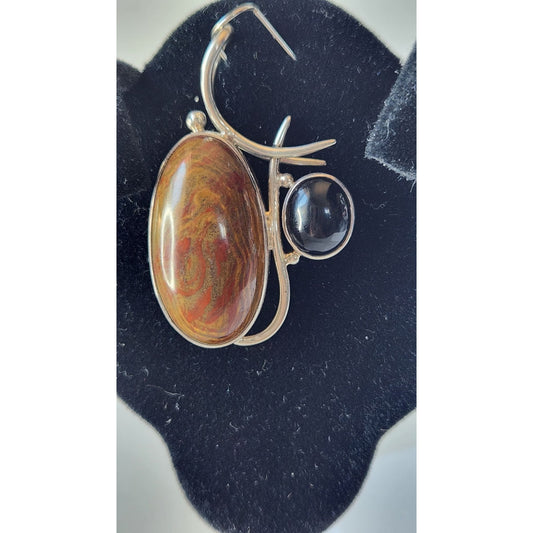 Pendant Jasper & Onyx 13.5 gr 15mm loop 925 Silver 50mm x 30mm