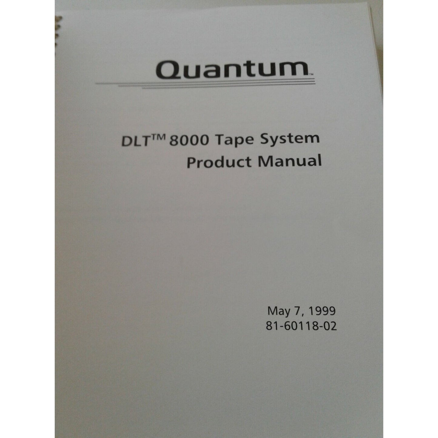 Quantum DLT 8000 Tape System Product Manual 1999