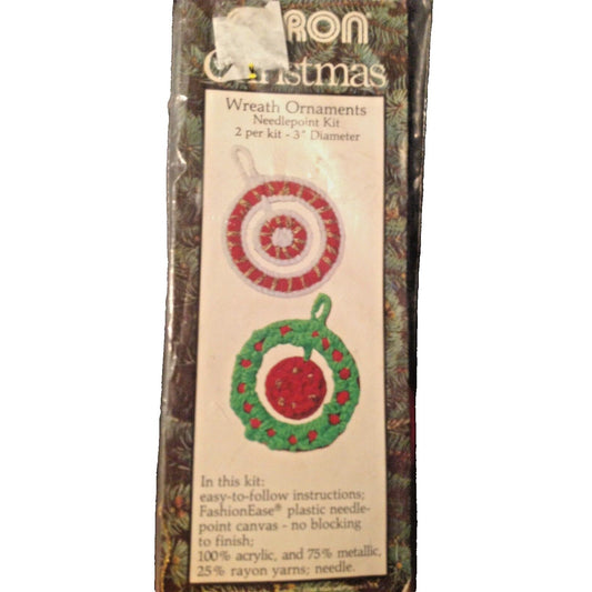 Ornament Caron Wreath 2 per kit 3" Diameter Plastic Needle Point Canvas Yarn