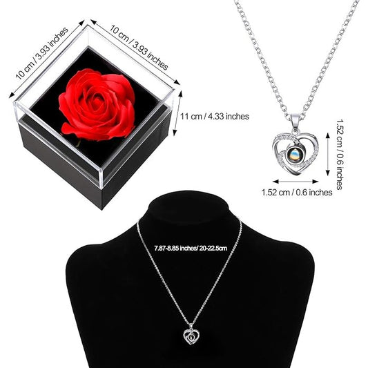 Gift Box For Mom Box says Best Mom Ever Necklace Heart Pendant and Ring with Red Rose Jewelry Storage Box for Women Mother's Day