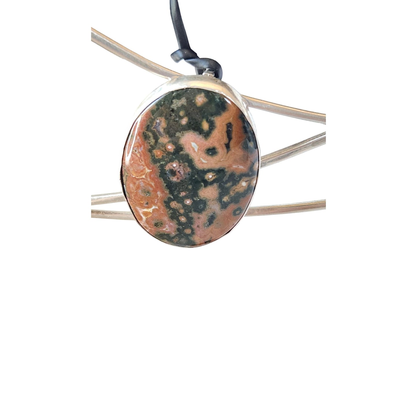 Oval Pendant 925 Silver and Ocean Jasper 11.6 Grams Jerry Harr 30 mm x 25 mm Stone