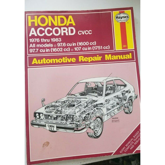 1976 - 1983  Haynes Honda Accord All Models Automotive Repair Manual