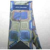 Tie Blue Green Brown Silk  Neck Tie John Ashford Brand  60 " Long  3 1/2"  Wide