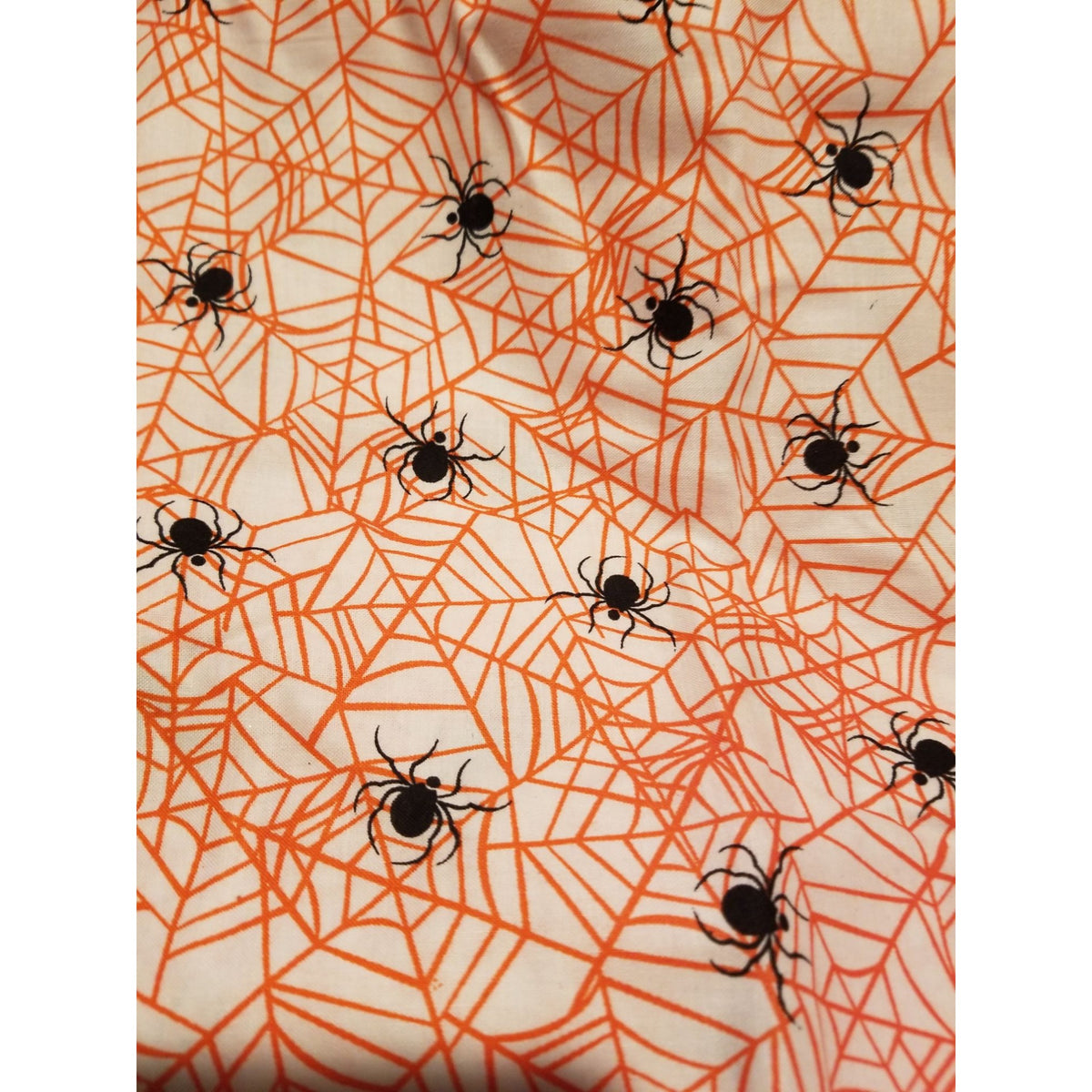 Material Cotton White Fabric Black Spiders  Orange Cobwebs 36" x  44" Cotton JoAnn