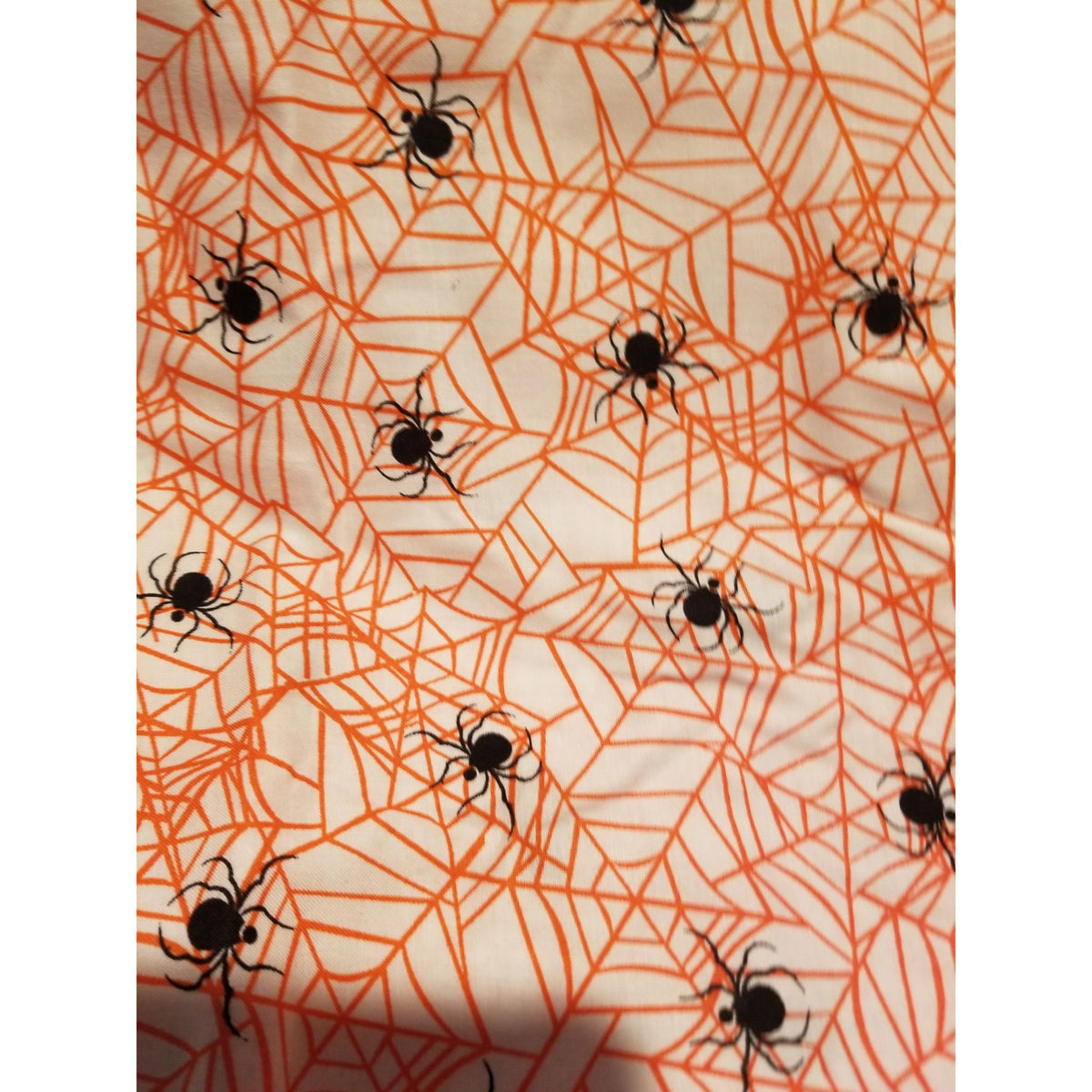 Material Cotton White Fabric Black Spiders  Orange Cobwebs 36" x  44" Cotton JoAnn