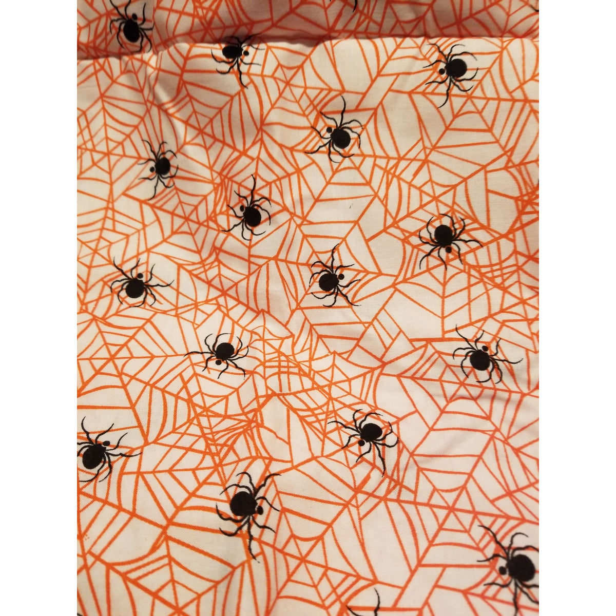 Material Cotton White Fabric Black Spiders  Orange Cobwebs 36" x  44" Cotton JoAnn