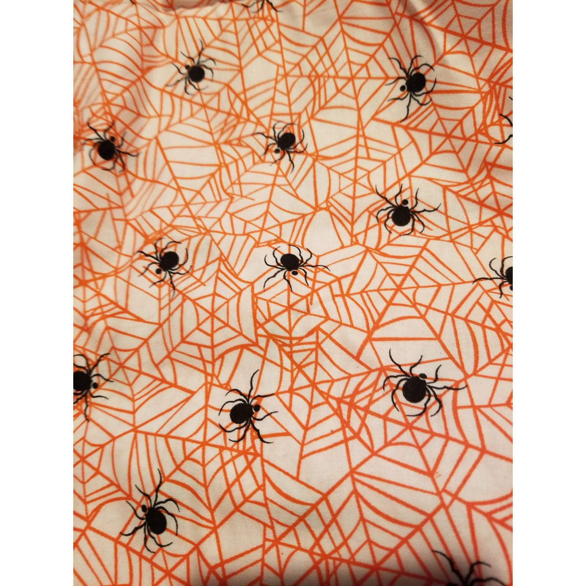 Material Cotton White Fabric Black Spiders  Orange Cobwebs 36" x  44" Cotton JoAnn