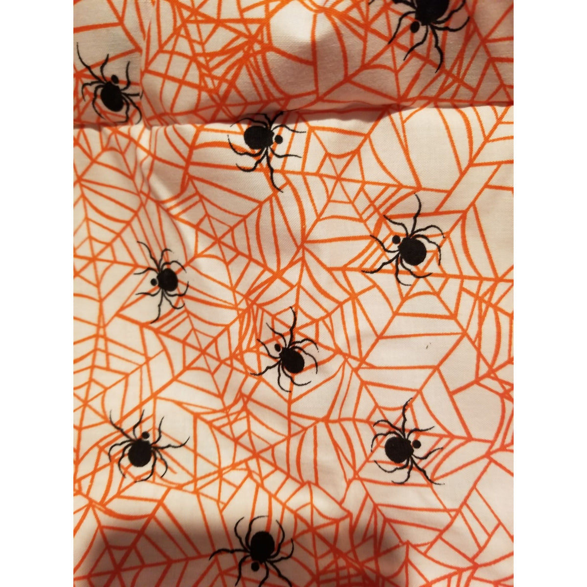 Material Cotton White Fabric Black Spiders  Orange Cobwebs 36" x  44" Cotton JoAnn