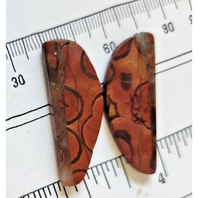 Gemstones Matched Pair Poppy Jasper 10 gr Earrings 50 ct Size 40mm x 10 mm