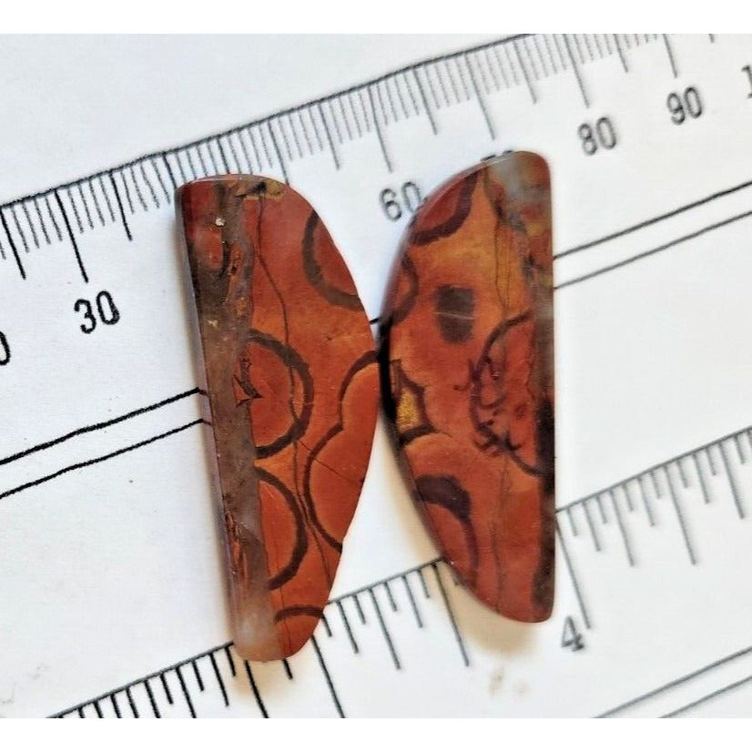 Gemstones Matched Pair Poppy Jasper 10 gr Earrings 50 ct Size 40mm x 10 mm