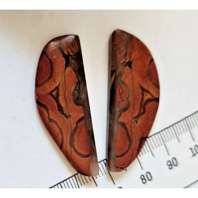 Gemstones Matched Pair Poppy Jasper 10 gr Earrings 50 ct Size 40mm x 10 mm
