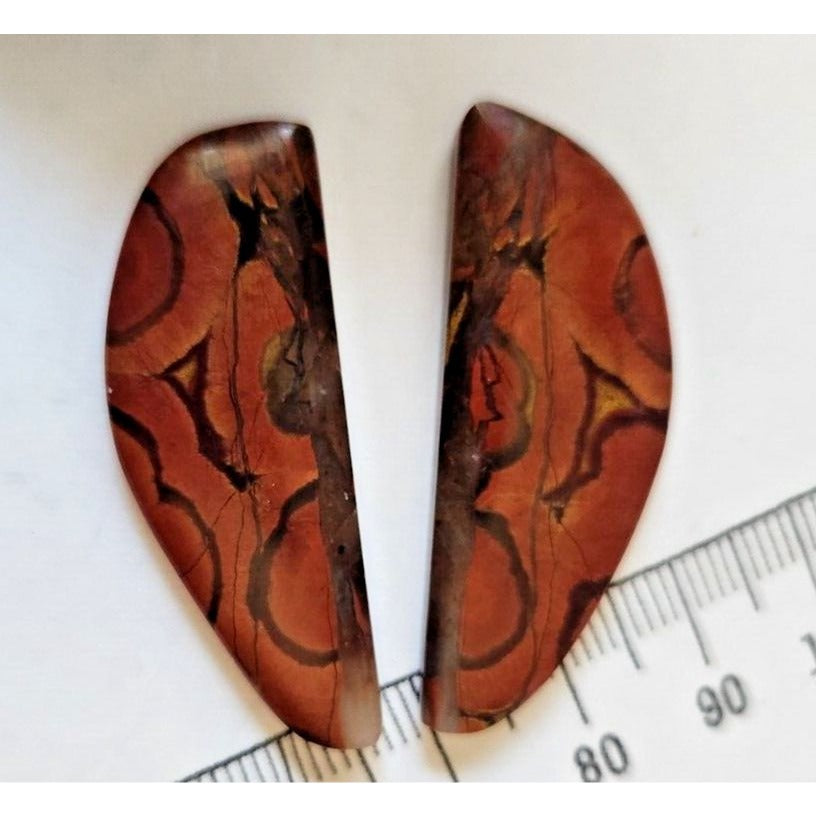 Gemstones Matched Pair Poppy Jasper 10 gr Earrings 50 ct Size 40mm x 10 mm