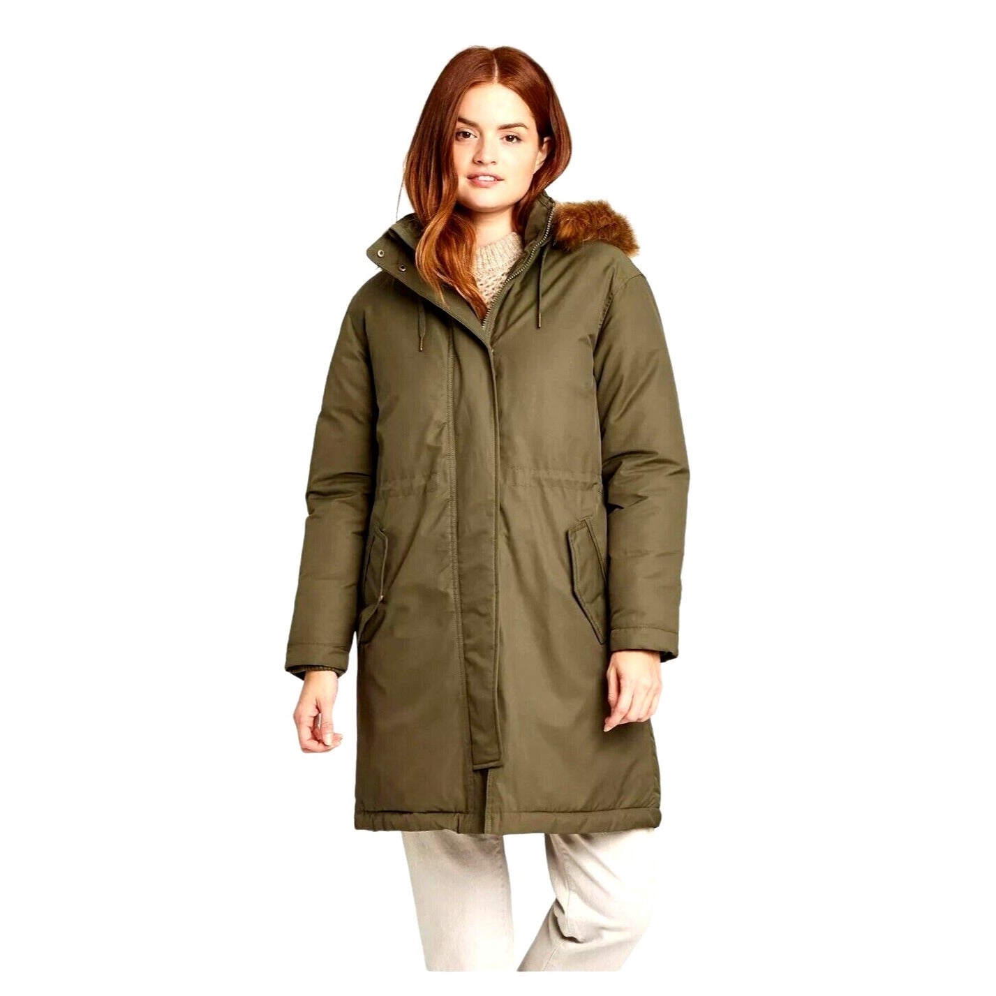 Jacket Women's size XS Green Arctic Parka Coat Universal Thread Hood Fur lined