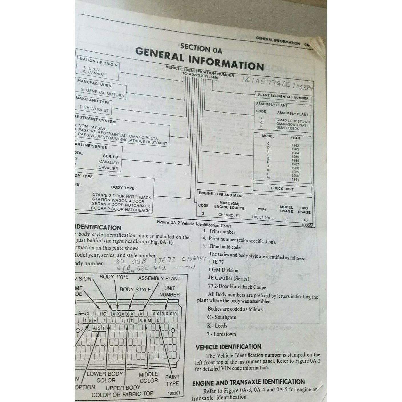 1982 Chevrolet Cavalier Manual Service Automobile Shop