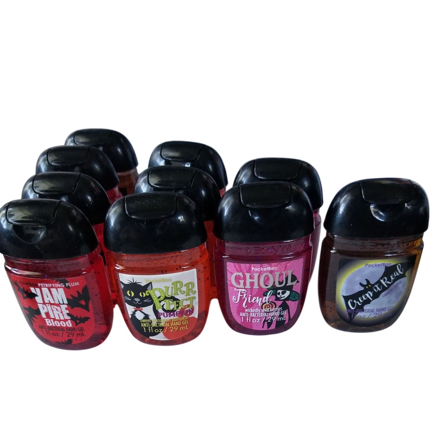 Bath & Body Works 10 Small 1 oz Hand Sanitizer  3 Vampire 3 Perrfect  2 Creep it Real 2 GhoulFriend