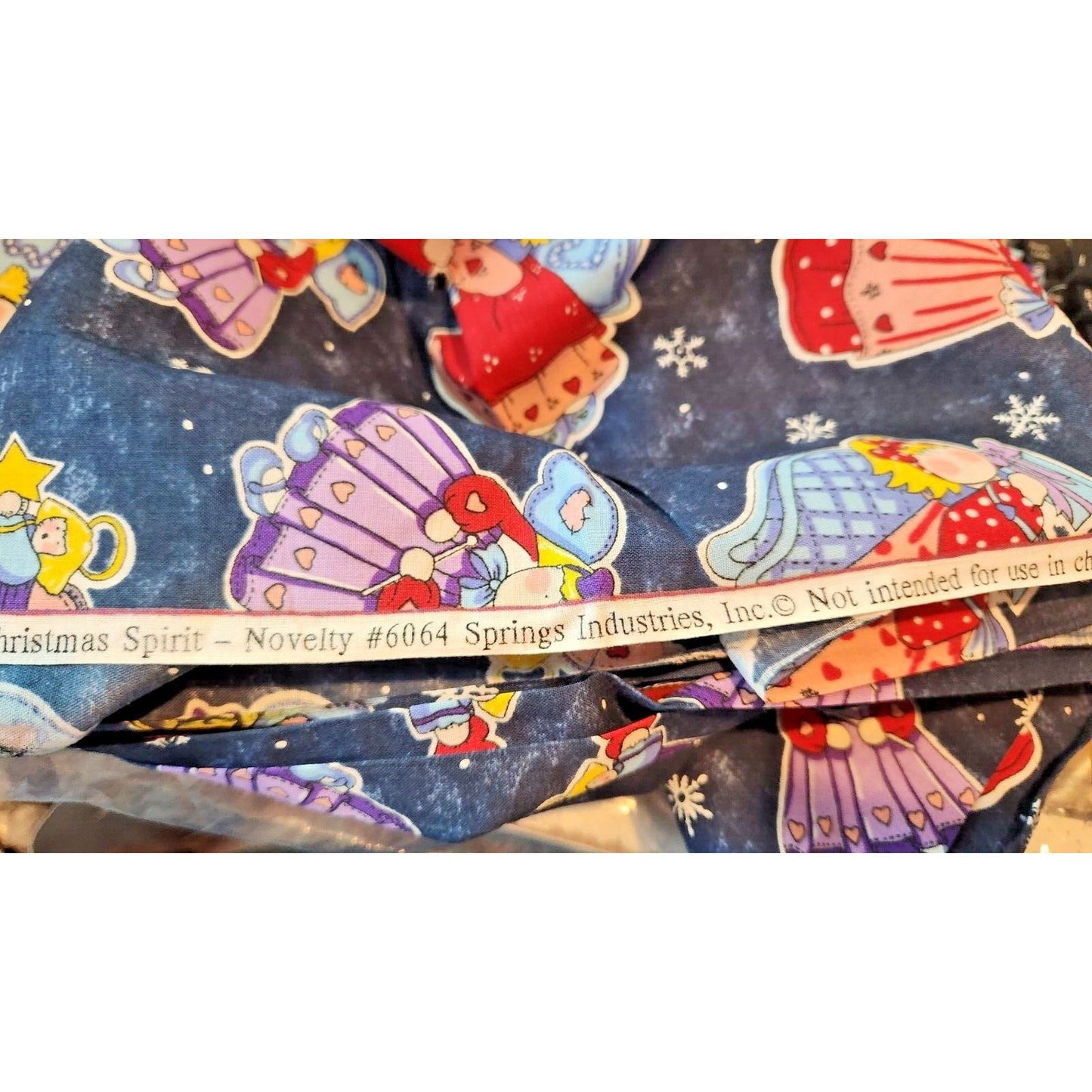 Material Fabric Blue Cotton Christmas Sprit # 6064 45" x 50"  Spring Industries